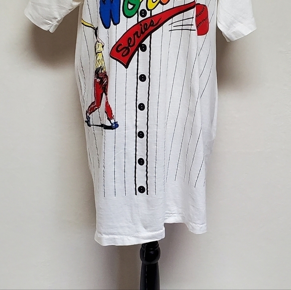 VINTAGE World Series Baseball Single Stitch Striped Crewneck Oversized Shirt - Picture 8 of 16